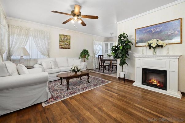 Dining room, Fireplace, Interior, Living room, Wood Texture Flooring