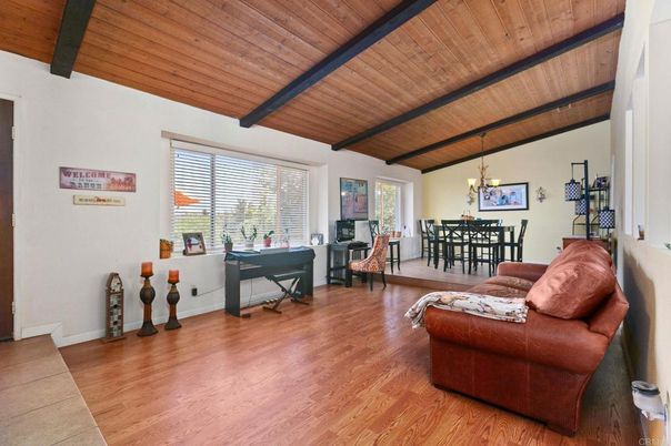 Chandelier, Dining room, Interior, Living room, Pendant Lights, Wooden Beams, Wooden Ceilings, Wood Texture Flooring