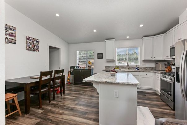 Dining room, Interior, Kitchen, Recessed Lighting, Wood Texture Flooring