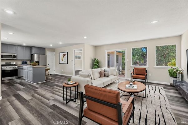 Interior, Kitchen, Living room, Recessed Lighting, Stainless Steel Appliances, Wood Texture Flooring