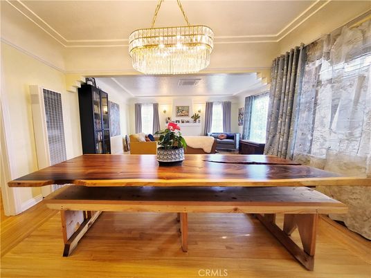 Chandelier, Dining room, Interior, Wood Texture Flooring