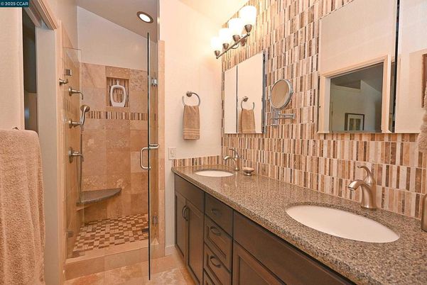 Bathroom, Dual Sink Vanities, Glass Shower, Interior, Recessed Lighting