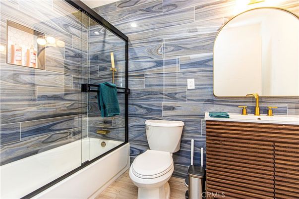 Bathroom, Glass Shower, Interior, Wood Texture Flooring