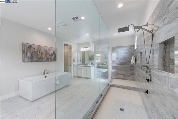 Bathroom, Dual Sink Vanities, Glass Shower, Interior, Recessed Lighting