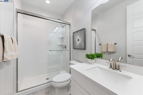Bathroom, Glass Shower, Interior, Marble, Recessed Lighting