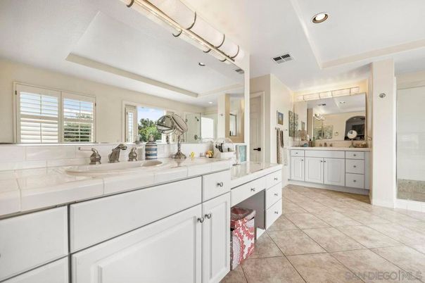Bathroom, Dual Sink Vanities, Interior, Recessed Lighting, Tile Countertops