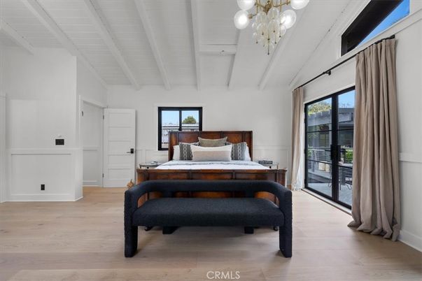 Bedroom, Chandelier, Interior, Wood Texture Flooring