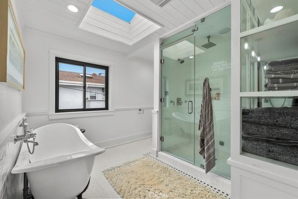 Bathroom, Free Standing Baths, Glass Shower, Interior, Recessed Lighting