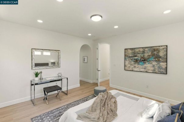 Bedroom, Interior, Recessed Lighting, Wood Texture Flooring