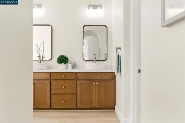 Bathroom, Dual Sink Vanities, Interior, Wood Texture Flooring