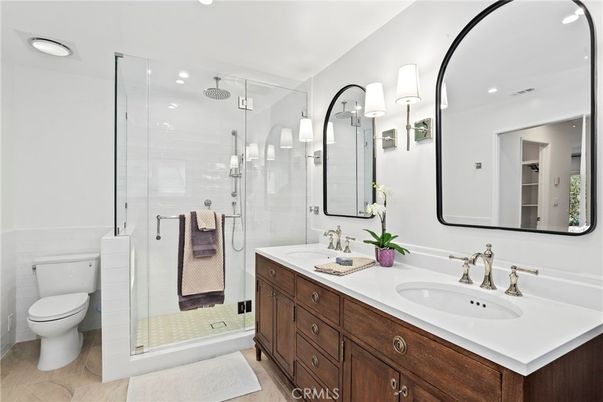 Bathroom, Dual Sink Vanities, Glass Shower, Interior, Recessed Lighting