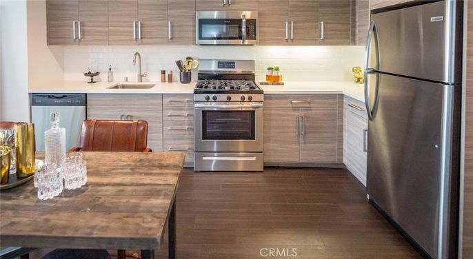 Interior, Kitchen, Stainless Steel Appliances, Wood Texture Flooring
