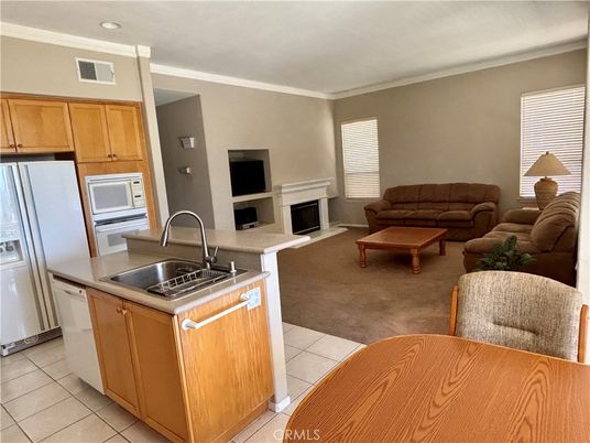 Fireplace, Interior, Kitchen, Living room, Recessed Lighting
