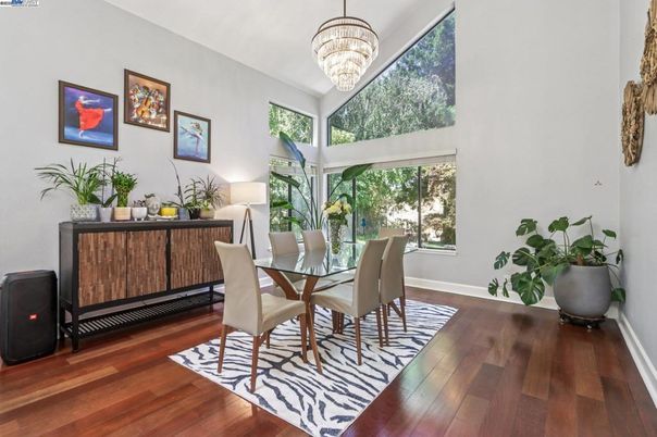 Chandelier, Dining room, Interior, Wood Texture Flooring
