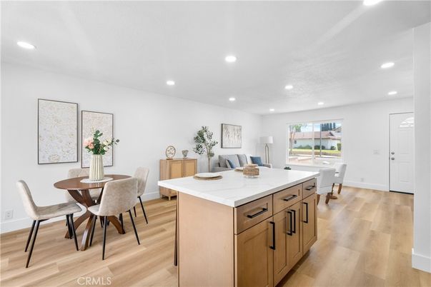 Dining room, Interior, Recessed Lighting, Wood Texture Flooring
