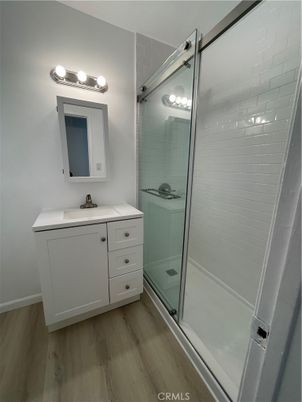 Bathroom, Glass Shower, Interior, Wood Texture Flooring