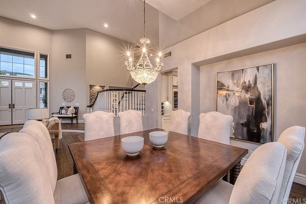 Dining room, Interior, Living room, Pendant Lights, Recessed Lighting, Wood Texture Flooring
