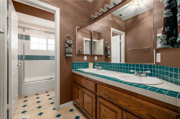 Bathroom, Dual Sink Vanities, Glass Shower, Interior, Tile Countertops