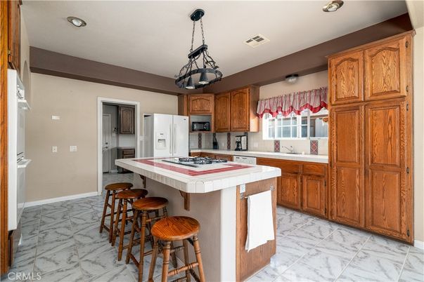 Interior, Kitchen, Marble, Pendant Lights, Recessed Lighting, Tile Countertops