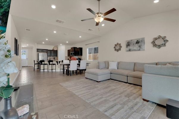 Dining room, Interior, Kitchen, Living room, Recessed Lighting, Wood Texture Flooring