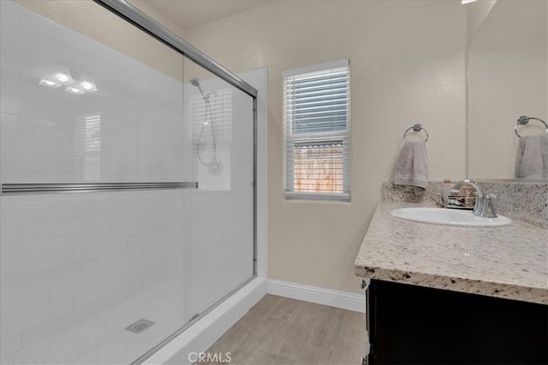 Bathroom, Glass Shower, Interior, Wood Texture Flooring