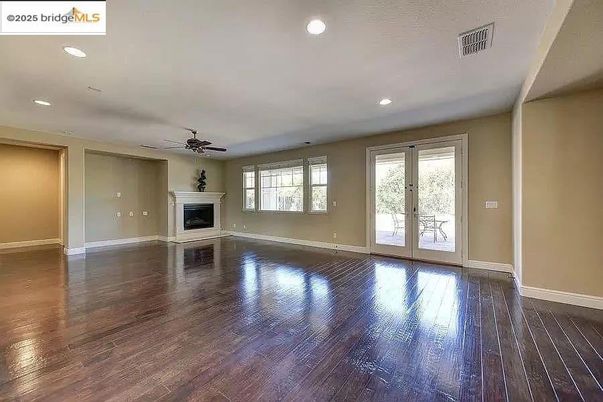 Empty room, Fireplace, Interior, Recessed Lighting, Wood Texture Flooring