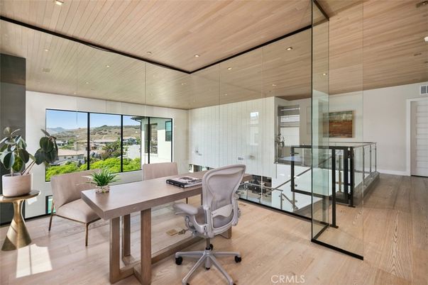 Home Office, Interior, Recessed Lighting, Wooden Ceilings, Wood Texture Flooring