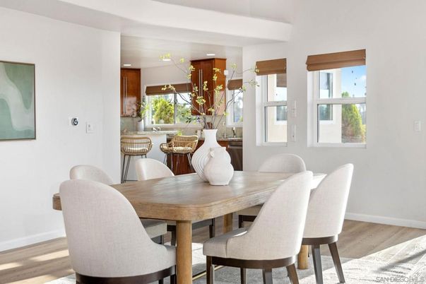 Dining room, Interior, Recessed Lighting, Wood Texture Flooring