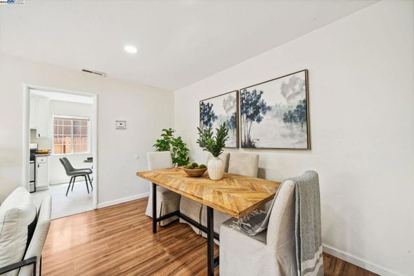 Dining room, Interior, Recessed Lighting, Wood Texture Flooring