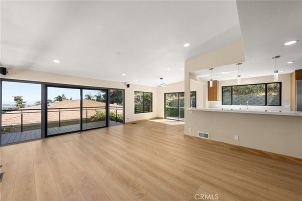 Empty room, Interior, Pendant Lights, Recessed Lighting, Wood Texture Flooring