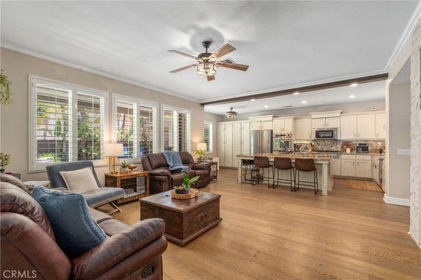 Interior, Kitchen, Living room, Recessed Lighting, Stainless Steel Appliances, Wood Texture Flooring
