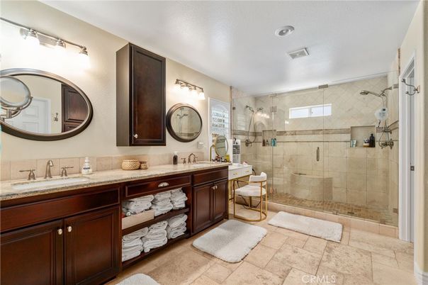 Bathroom, Dual Sink Vanities, Glass Shower, Interior, Recessed Lighting