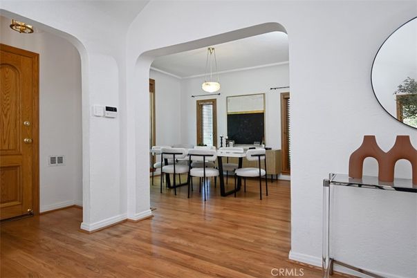 Dining room, Interior, Pendant Lights, Wood Texture Flooring