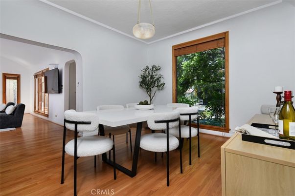 Dining room, Interior, Pendant Lights, Wood Texture Flooring