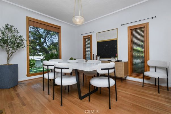 Dining room, Interior, Pendant Lights, Wood Texture Flooring