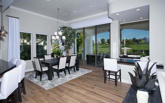 Dining room, Interior, Pendant Lights, Recessed Lighting, Wood Texture Flooring