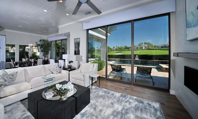 Dining room, Interior, Living room, Pendant Lights, Recessed Lighting, Wood Texture Flooring