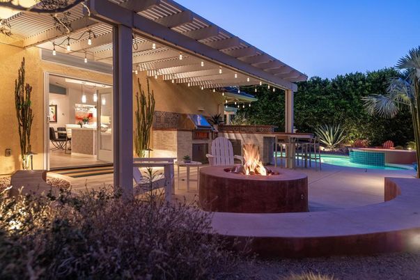 Exterior, Fireplace, Pool