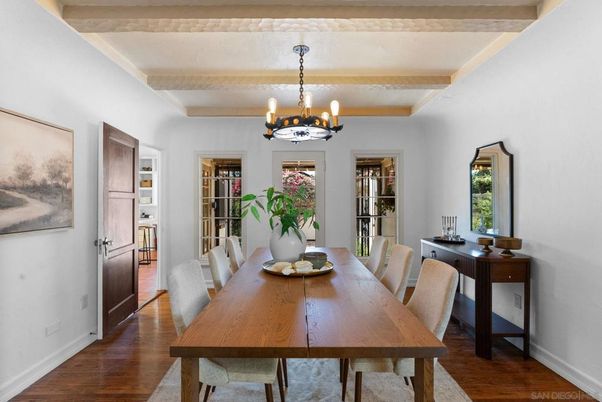 Chandelier, Dining room, Interior, Wood Texture Flooring