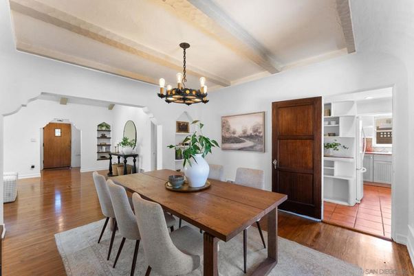 Chandelier, Dining room, Interior, Wood Texture Flooring