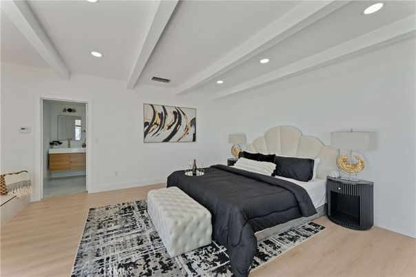 Bedroom, Interior, Recessed Lighting, Wood Texture Flooring