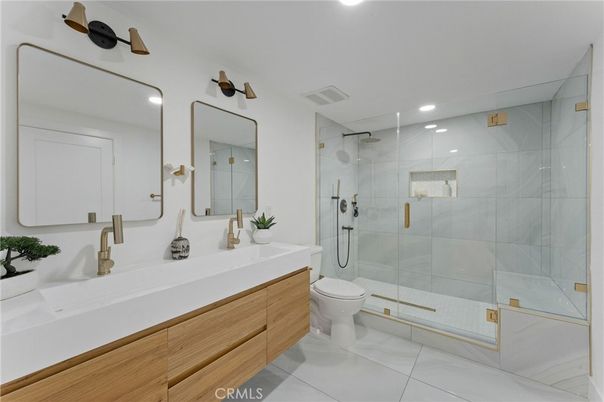 Bathroom, Dual Sink Vanities, Glass Shower, Interior, Recessed Lighting