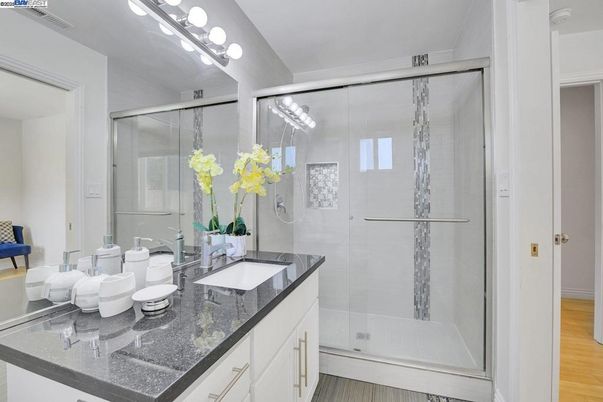 Bathroom, Glass Shower, Interior, Wood Texture Flooring