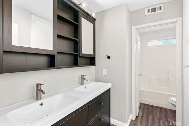 Bathroom, Dual Sink Vanities, Interior, Wood Texture Flooring