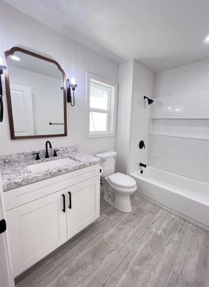 Bathroom, Interior, Recessed Lighting, Wood Texture Flooring