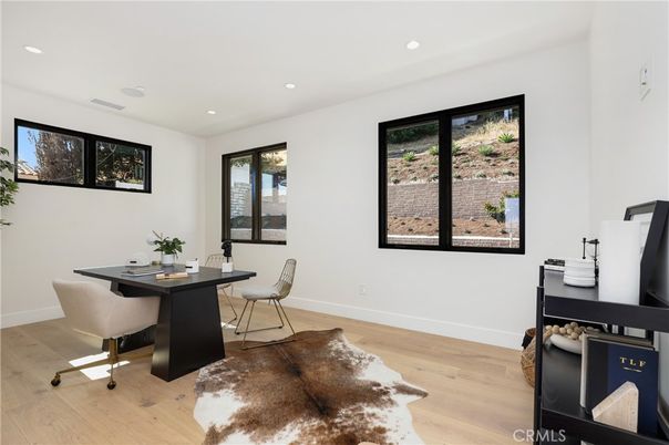 Home Office, Interior, Recessed Lighting, Wood Texture Flooring