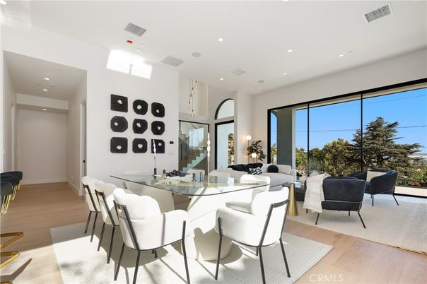 Dining room, Interior, Living room, Recessed Lighting, Wood Texture Flooring