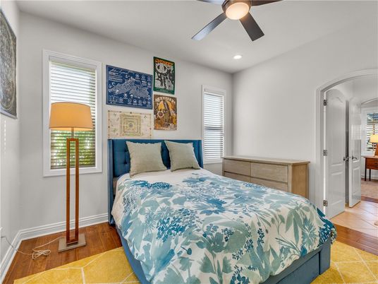 Bedroom, Interior, Recessed Lighting, Wood Texture Flooring