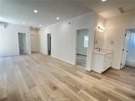 Bathroom, Empty room, Interior, Recessed Lighting, Wood Texture Flooring