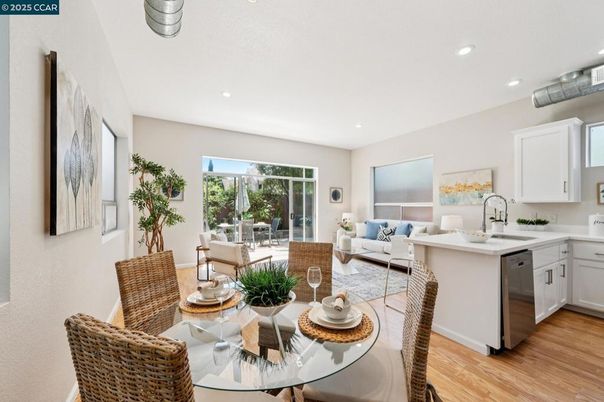 Dining room, Interior, Kitchen, Living room, Recessed Lighting, Wood Texture Flooring